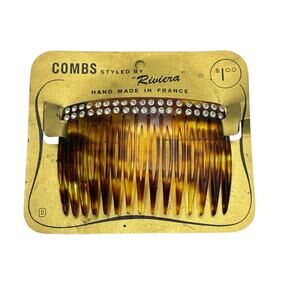 Vintage Riviera Tortoise Hair Comb w/ Rhinestones NOS